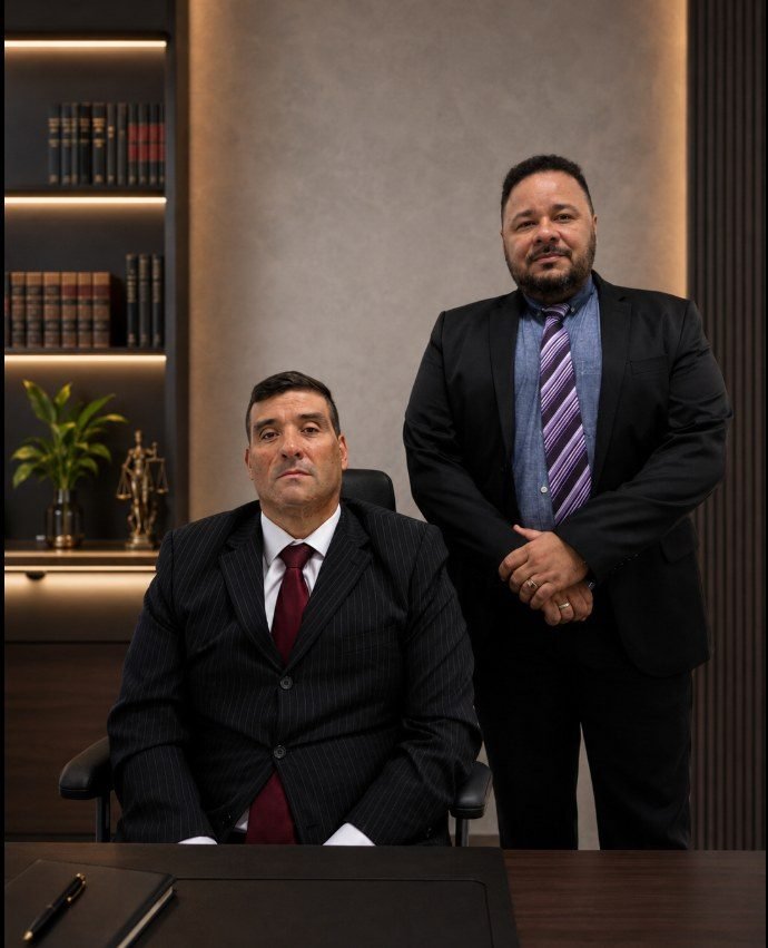 Renan Fraga Oggioni e Anderson do Carmo Franco, sócios da Franco & Oggioni Advogados, no escritório em Angra dos Reis